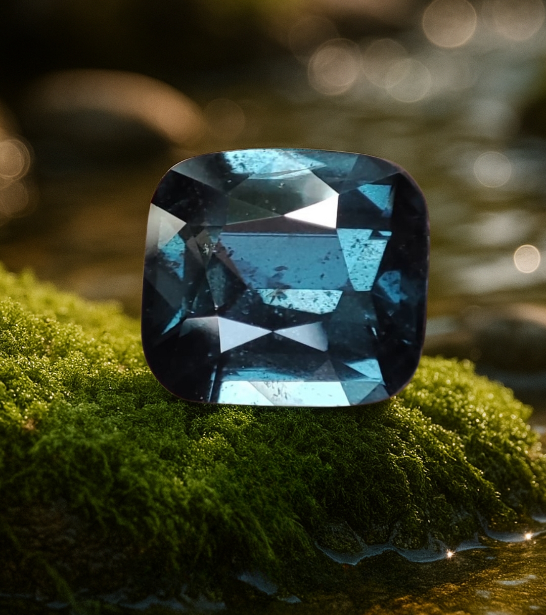 Blauer Spinell 4.57 ct unbehandelt VS Qualität Cushion Cut AIG Zertifikat